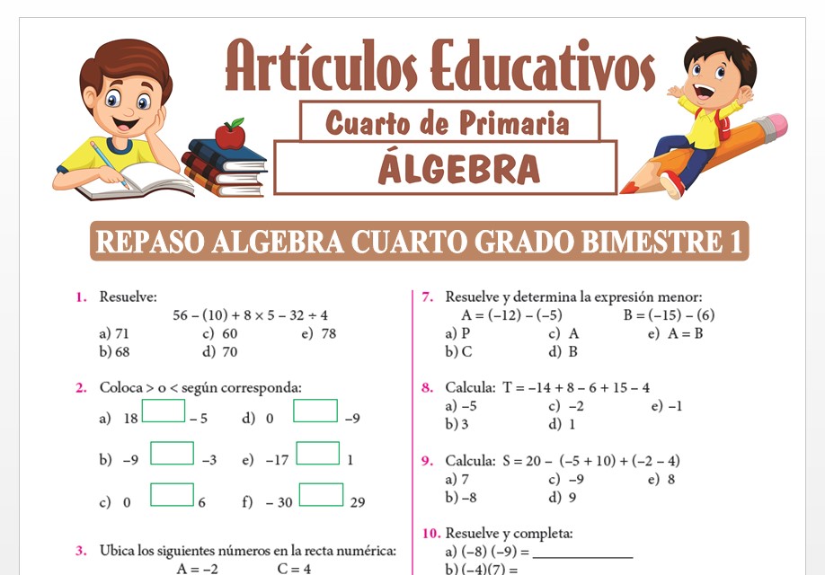 Repaso Algebra Cuarto Grado Bimestre 1 para Cuarto de Primaria