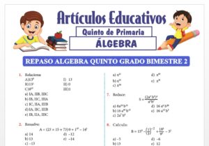 Repaso Algebra Quinto Grado Bimestre 2 para Quinto de Primaria