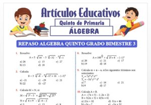 Repaso Algebra Quinto Grado Bimestre 3 para Quinto de Primaria