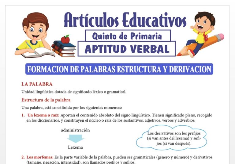 Formación de Palabras Estructura y Derivación para Quinto de Primaria