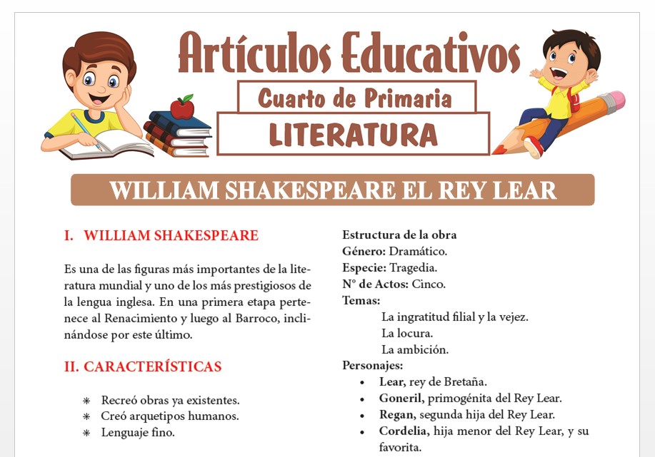 William Shakespeare el Rey Lear para Cuarto de Primaria